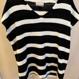 Black and White Striped V-Neck Top